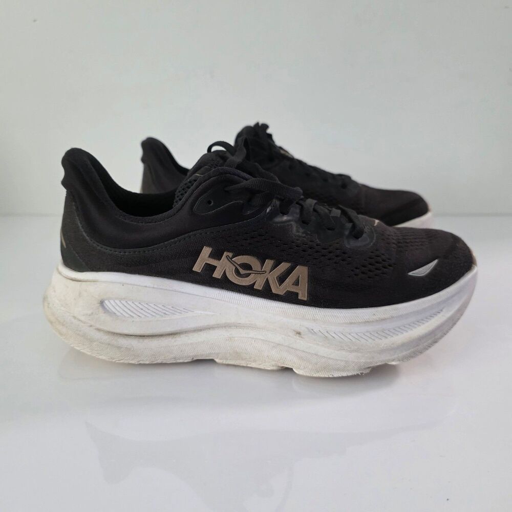 Hoka Bondi 9 Womens 8 Black Rose Gold Running Shoes 1162012 BRGL Sneakers - Picture 3 of 9